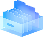 Blue isometric folder organizer icon showing multiple files in container representing document management and file organization