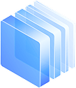 Blue isometric layered squares icon showing stacked blocks in gradient representing structure organization and multi-layer system