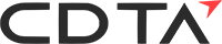 CDTA logo in dark grey text with red accent element on black background
