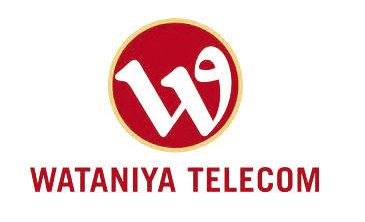Wataniya Telecom logo featuring red circular W9 emblem with gold border and company name representing telecommunications services
